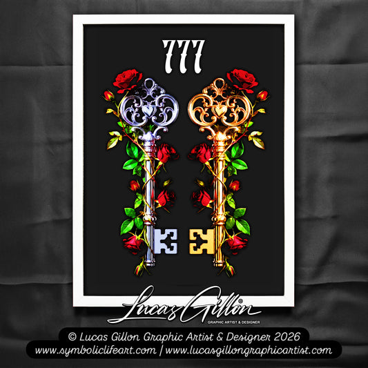 NOT FINAL - branding & copyright needed - Premium White Framed Quote Art "777 Keys" by Artist & Designer Lucas Gillon